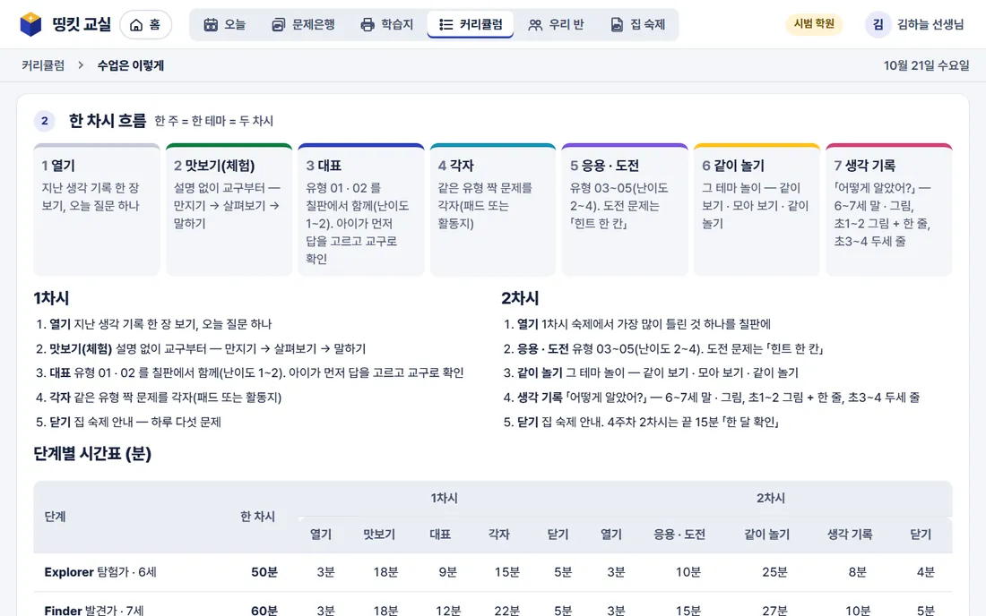 커리큘럼 수업 안내 흐름 화면